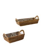 Rattan Rectangular Tray with Handles with Dividers