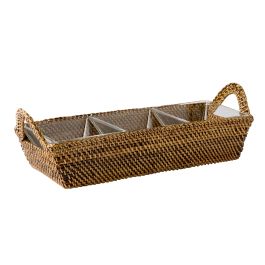Rattan Rectangular Tray with Handles and Dividers