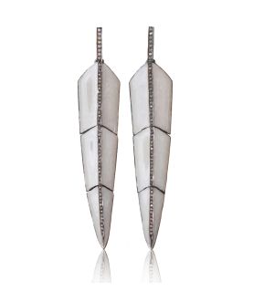 Pearl Small White Enamel Feather Earrings