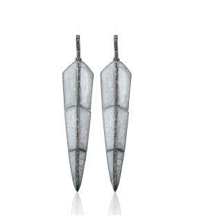 Pearl Grey Enamel Feather Earrings