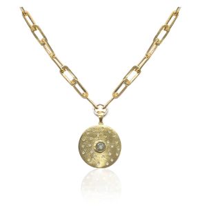 GOLD RONDO LINK PENDANT NECKLACE