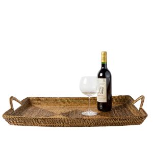 Rattan Rectangular Tray, Slanting, with Wrapped Handles