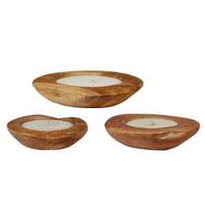 Candle in Natural Teak Bowl