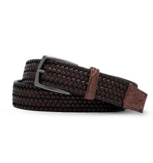 Cigar Leather Stretch Belt with Croc Tabs and Gunmetal Buckle 