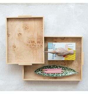 Burl Wood Tray with Handles 