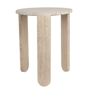 Louva Carved Travertine Accent Table
