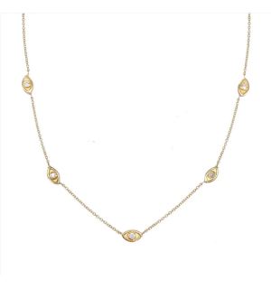 14K Diamond Evil Eye Station Necklace