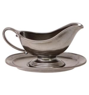  Pewter Stoneware Sauce Boat and Stand 