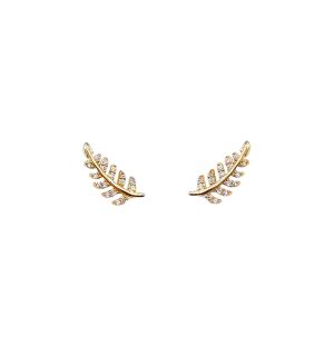 14K Pave Leaf Studs