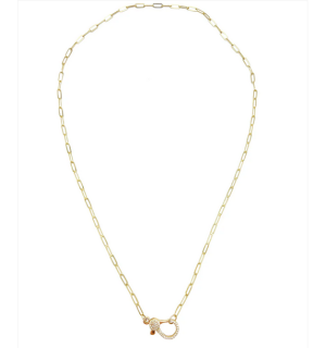 14k Pave Clasp Gold Paper Clip Chain, 4 Lengths