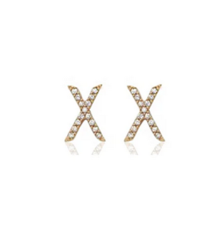 14k Gold Pave X Studs